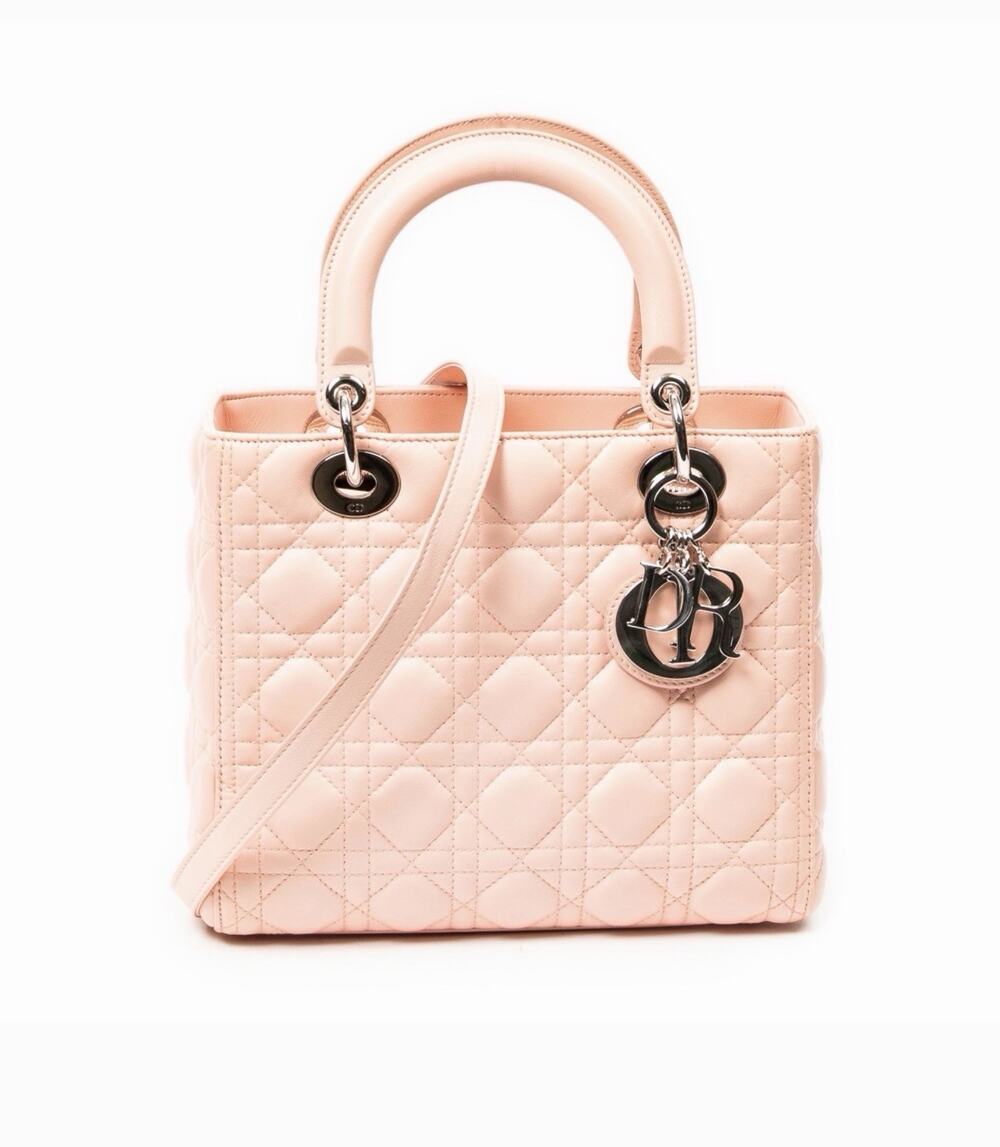 Christian Dior Medium Lady Dior Bag in Pale Pink Cannage Lambskin Leather